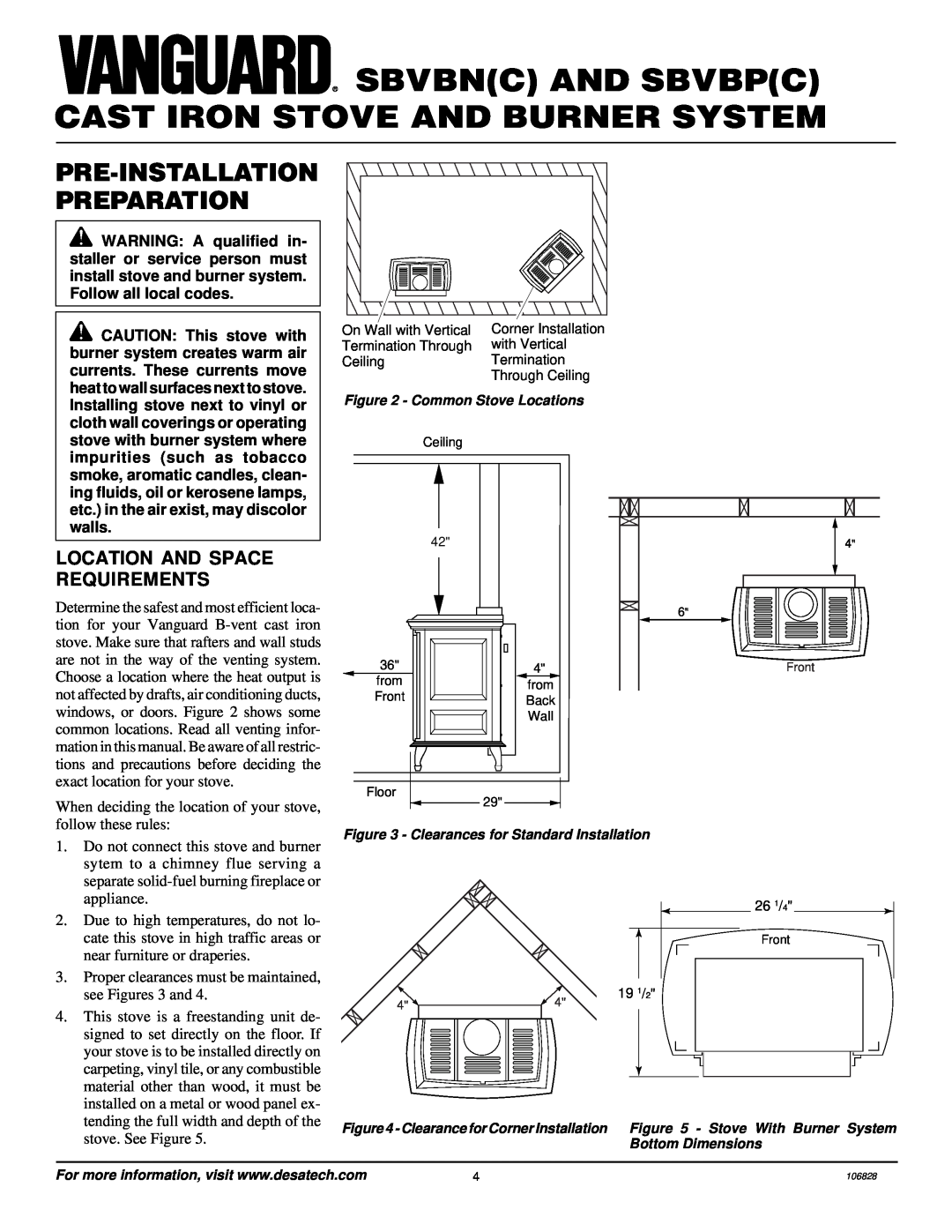 Vanguard Heating SBVBN(C), SBVBP(C) installation manual Pre-Installation Preparation, Location And Space Requirements 