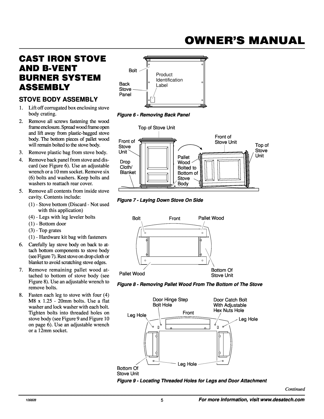 Vanguard Heating SBVBP(C), SBVBN(C) Cast Iron Stove And B-Vent Burner System Assembly, Stove Body Assembly, Owner’S Manual 