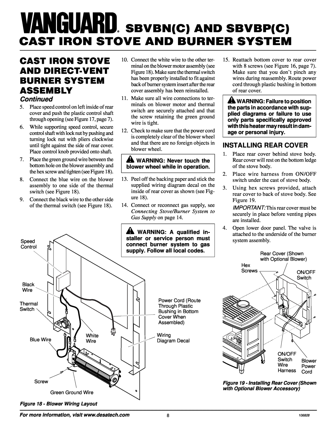 Vanguard Heating SBVBN(C) Cast Iron Stove And Direct-Vent Burner System Assembly, Installing Rear Cover, Continued 