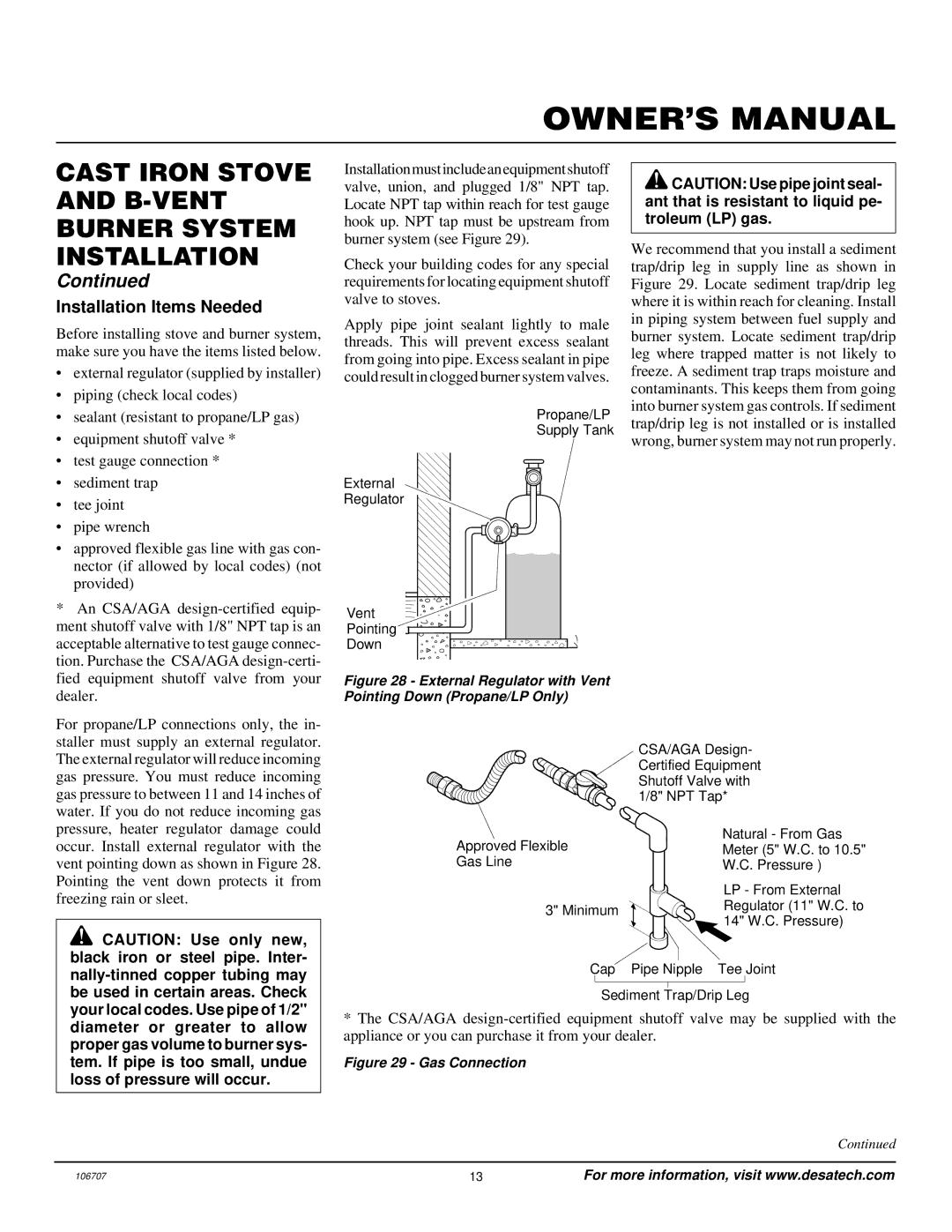 Vanguard Heating SBVRBP, SBVRBN installation manual Installation Items Needed, Tion. Purchase the CSA/AGA design-certi 