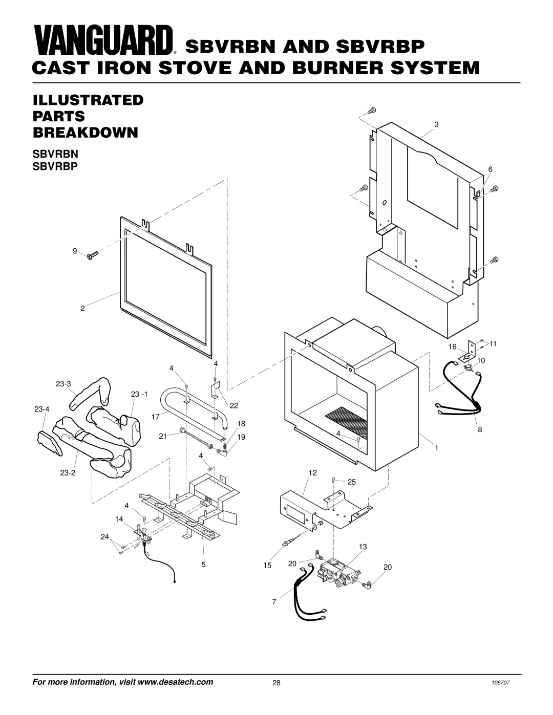 Vanguard Heating SBVRBN, SBVRBP installation manual Illustrated Parts Breakdown, Sbvrbn Sbvrbp 