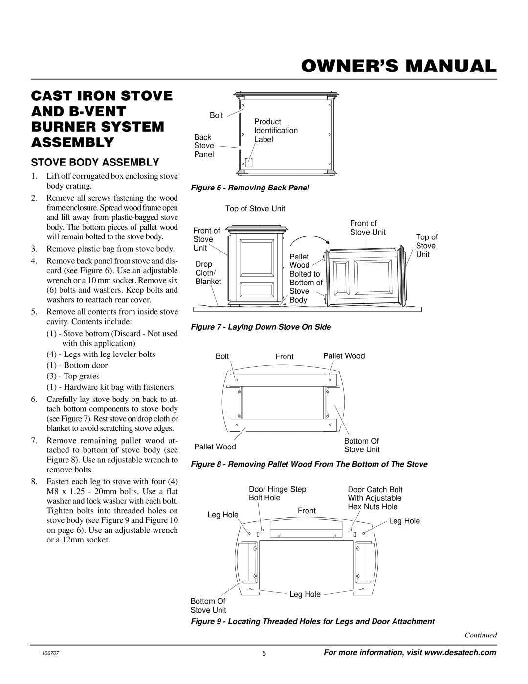 Vanguard Heating SBVRBP, SBVRBN installation manual Cast Iron Stove and B-VENT Burner System Assembly, Stove Body Assembly 