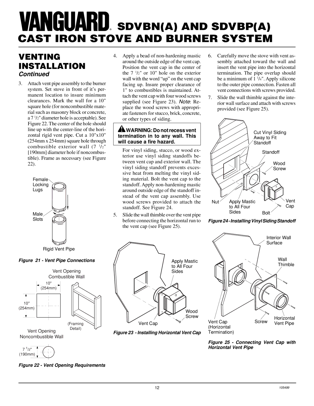 Vanguard Heating SDVBN(A), SDVBP(A) manual Vent Pipe Connections 