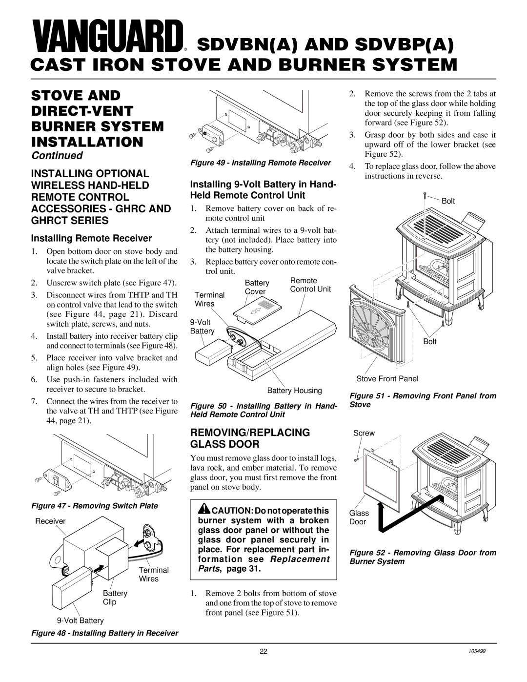 Vanguard Heating SDVBN(A), SDVBP(A) manual Installing Remote Receiver, Receiver Terminal Wires Battery Clip Volt Battery 