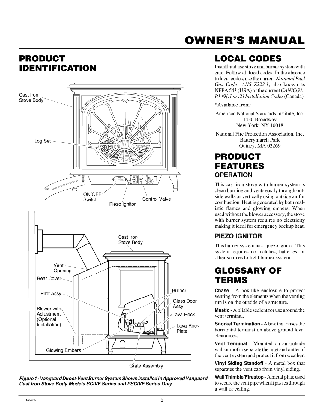 Vanguard Heating SDVBP(A), SDVBN(A) manual Product Identification, Local Codes, Product Features, Glossary Terms 