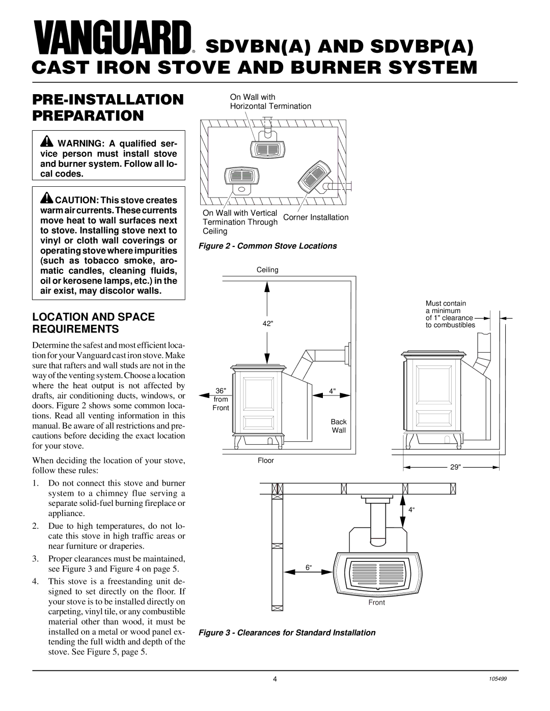 Vanguard Heating SDVBN(A), SDVBP(A) manual PRE-INSTALLATION Preparation, Location and Space Requirements 