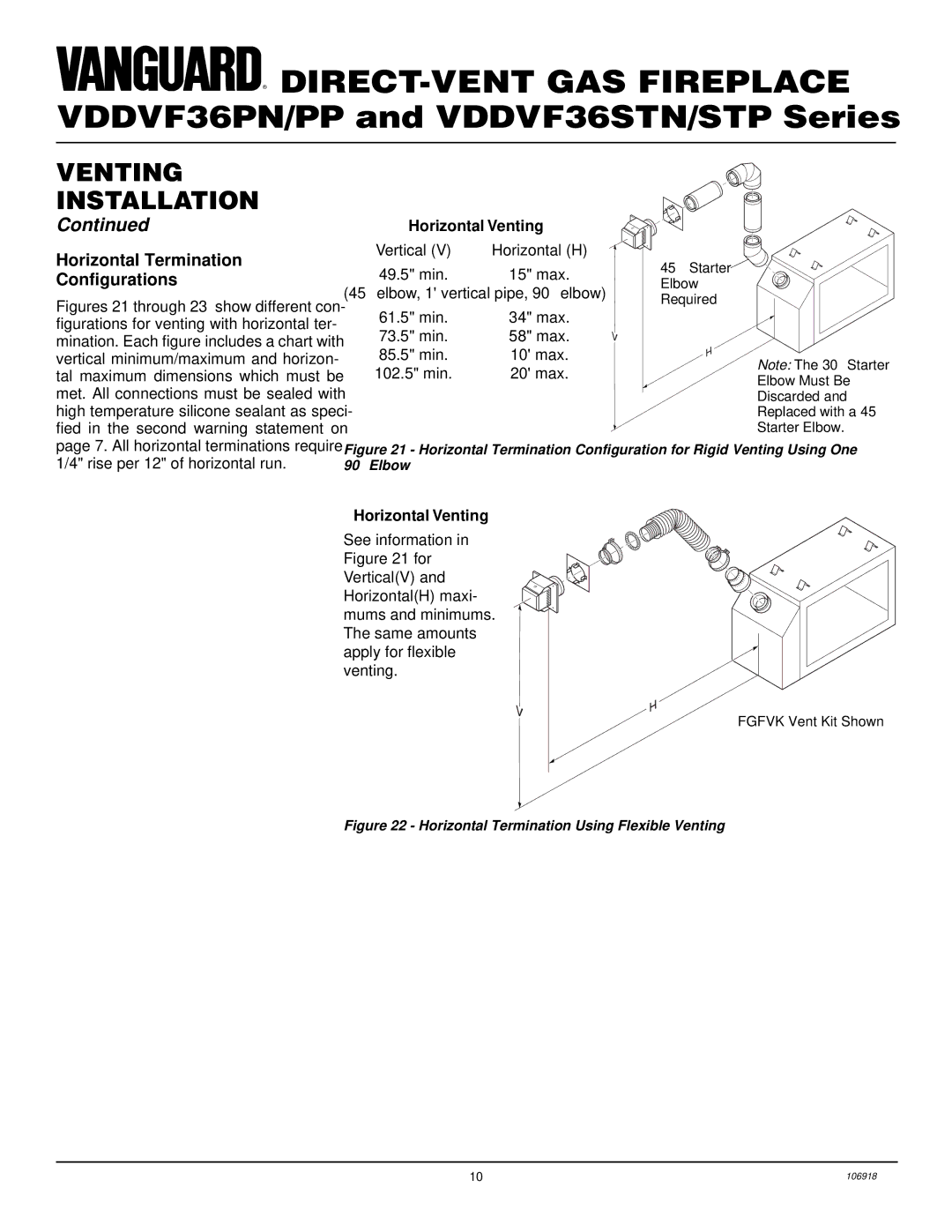 Vanguard Heating VDDVF36PN/PP, VDDVF36STN/STP installation manual Horizontal Termination Configurations, Horizontal Venting 