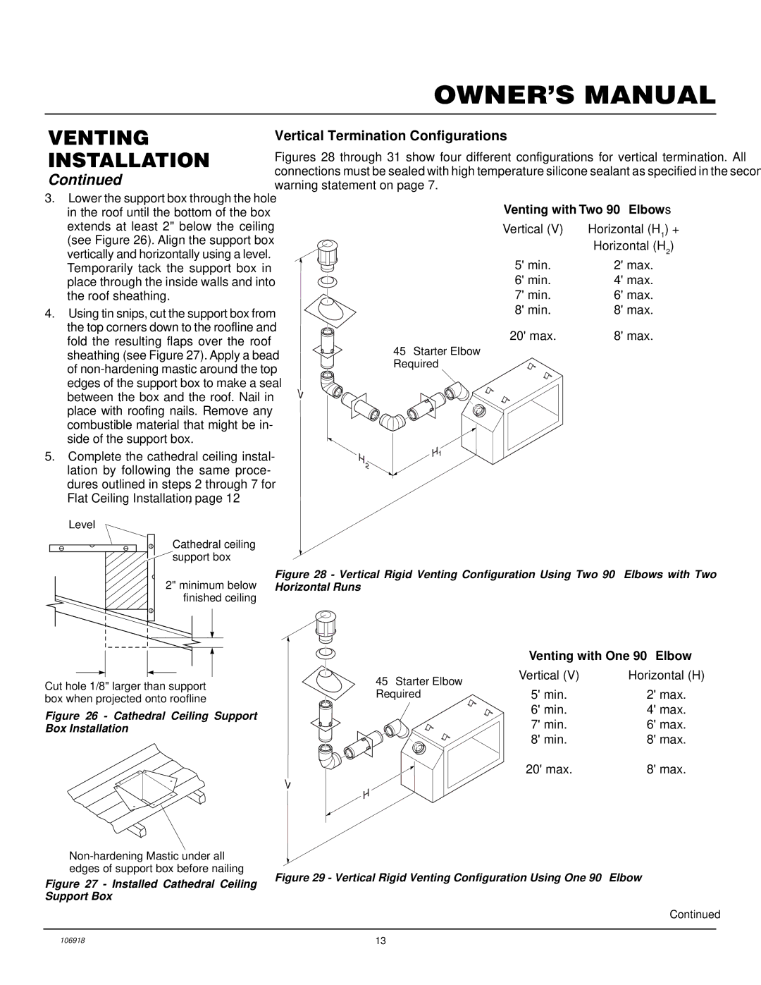 Vanguard Heating VDDVF36STN/STP, VDDVF36PN/PP Vertical Termination Configurations, Venting with One 90 Elbow 