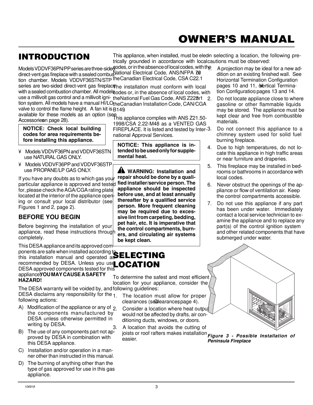 Vanguard Heating VDDVF36STN/STP, VDDVF36PN/PP installation manual Introduction, Selecting Location, Before YOU Begin 