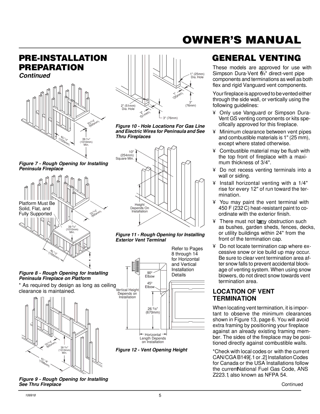 Vanguard Heating VDDVF36STN/STP, VDDVF36PN/PP installation manual General Venting, Location of Vent Termination 