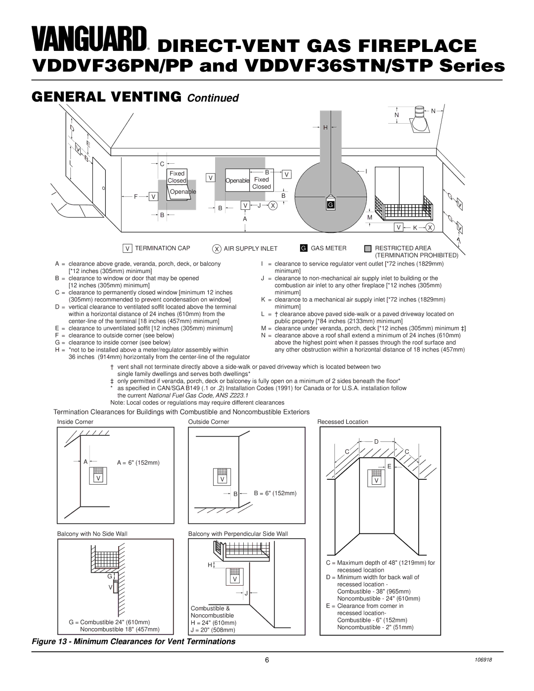 Vanguard Heating VDDVF36PN/PP, VDDVF36STN/STP installation manual General Venting 