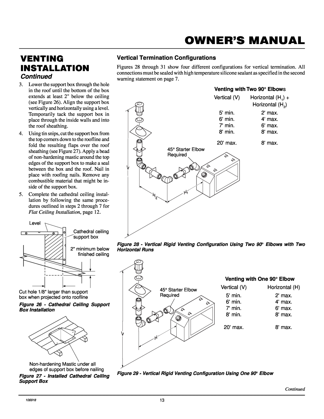 Vanguard Heating VDDVF36STN/STP, VDDVF36PN/PP Venting Installation, Continued, Vertical Termination Configurations 