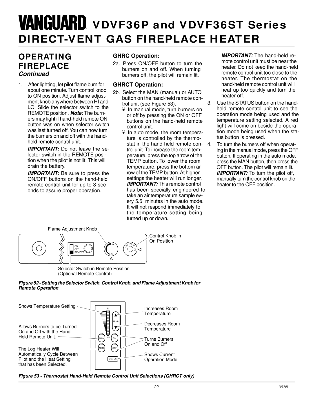 Vanguard Heating VDVF36PN, VDVF36STP, VDVF36STN, VDVF36PP installation manual Ghrc Operation, Ghrct Operation 