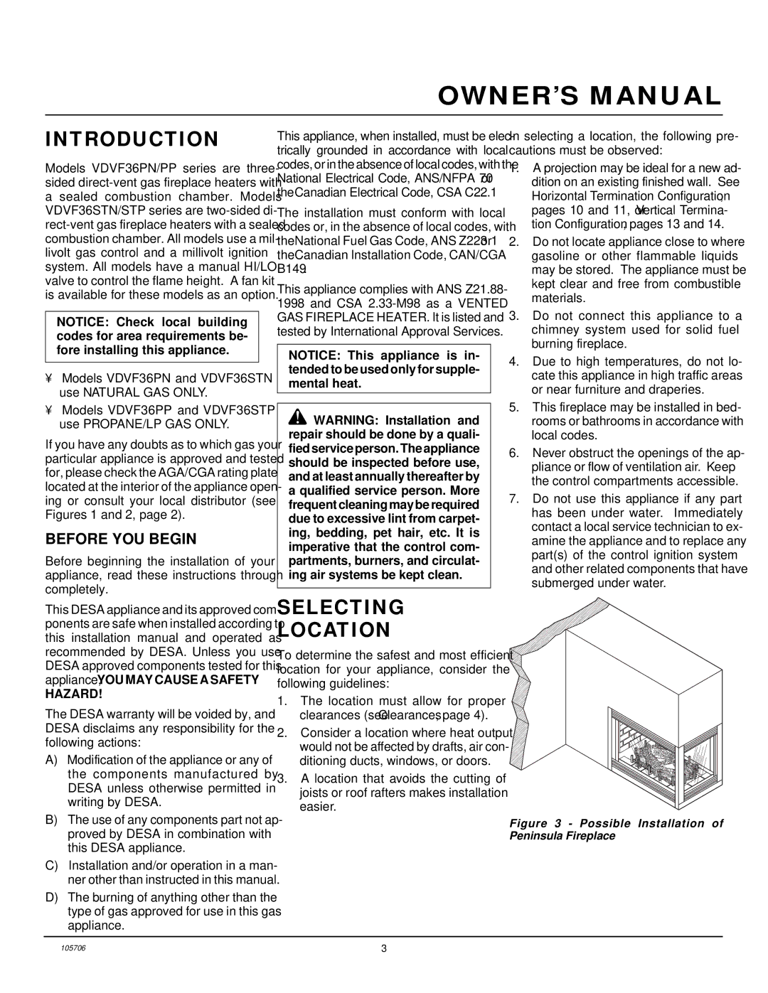 Vanguard Heating VDVF36PP, VDVF36STP, VDVF36STN, VDVF36PN Introduction, Selecting Location, Before YOU Begin 