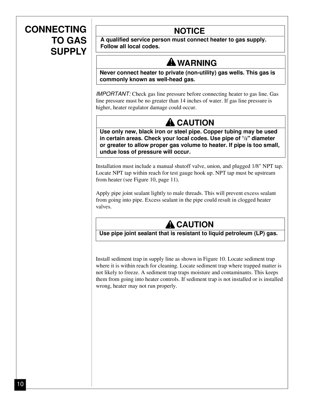 Vanguard Heating VGN30 installation manual Connecting to GAS Supply 