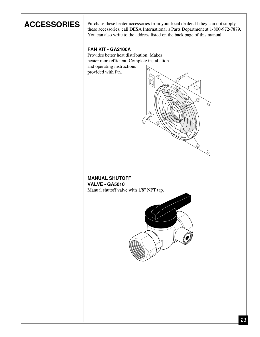 Vanguard Heating VGN30 installation manual Accessories, Valve GA5010 