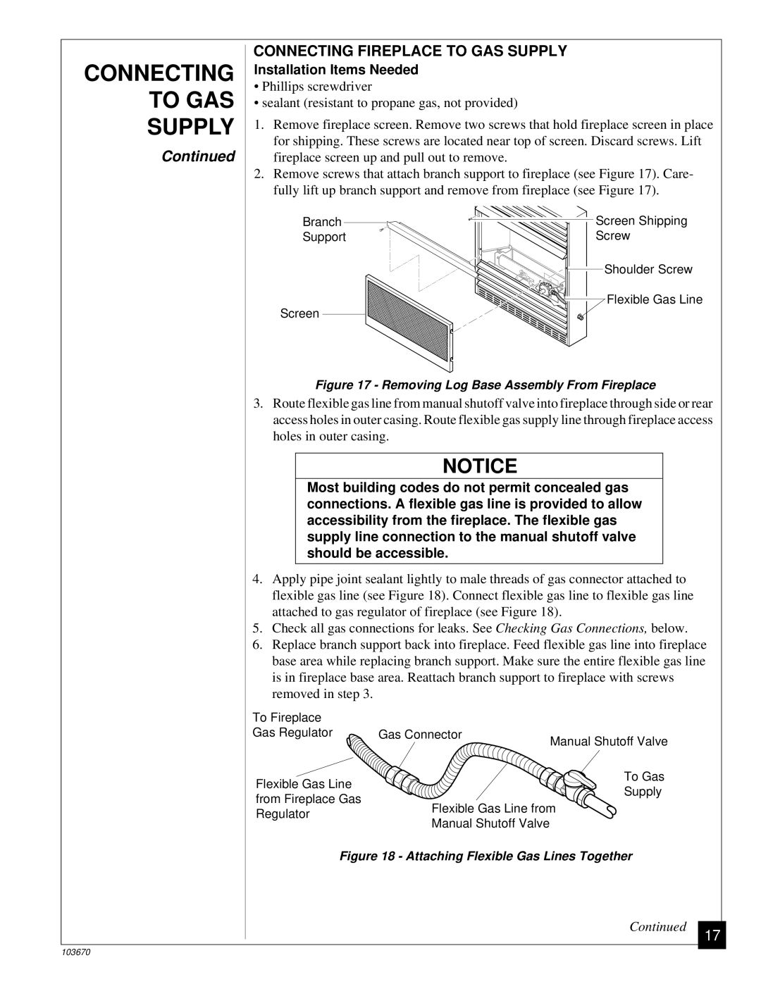 Vanguard Heating VMH10TN installation manual Connecting Fireplace to GAS Supply, Installation Items Needed 