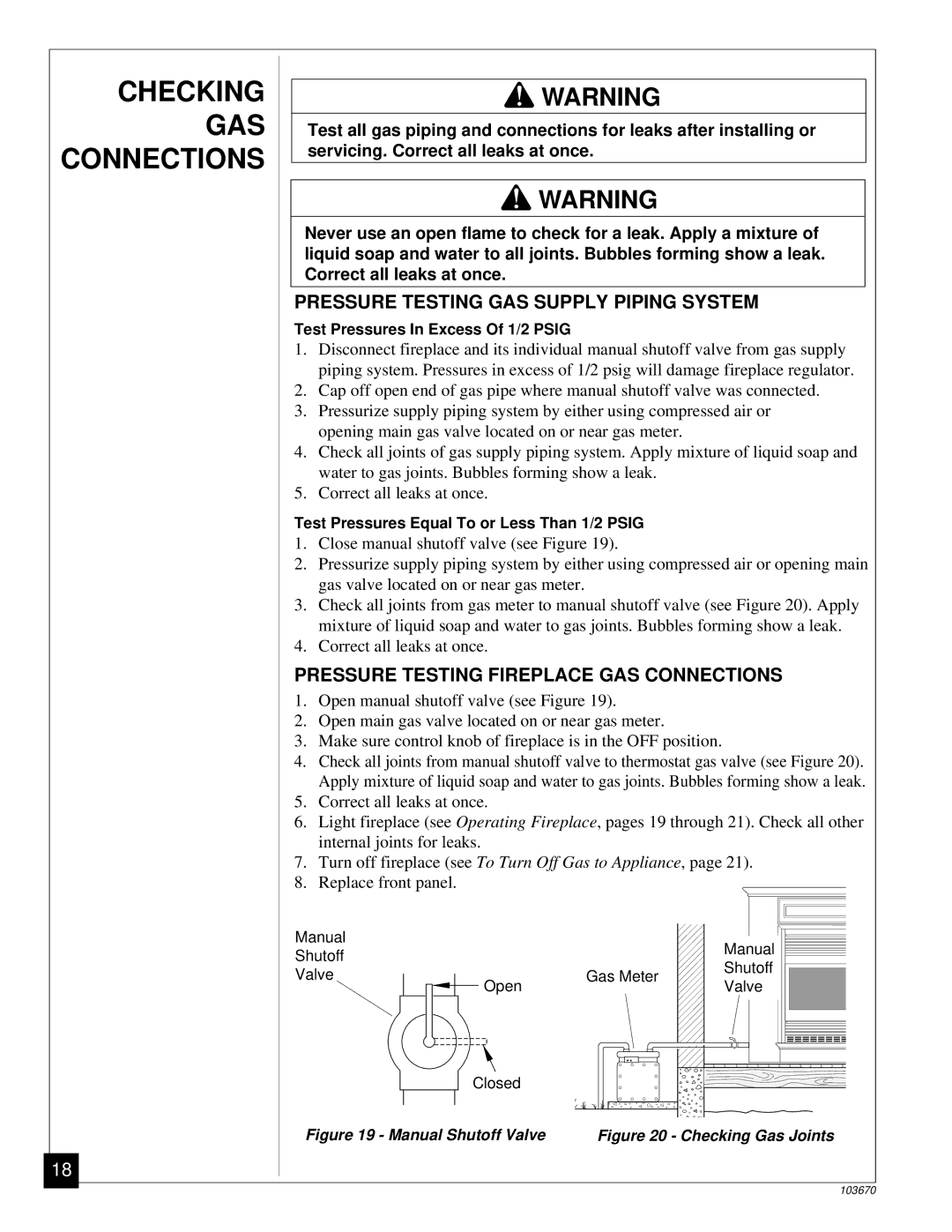 Vanguard Heating VMH10TN installation manual Checking GAS, Connections, Pressure Testing GAS Supply Piping System 