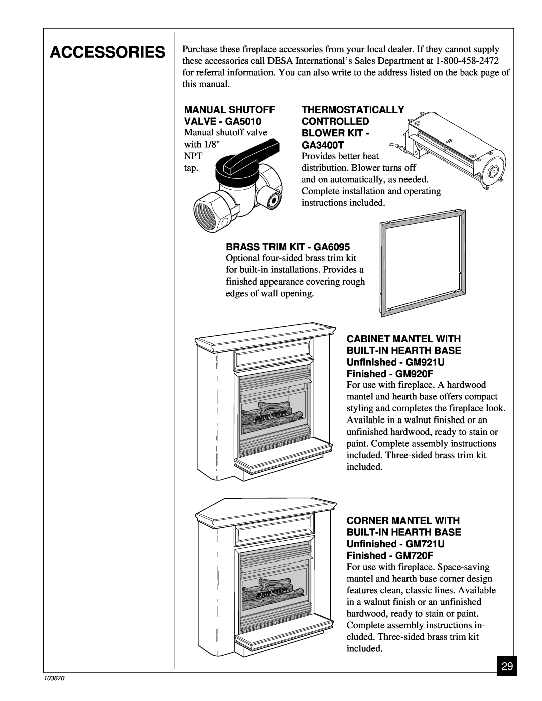 Vanguard Heating VMH10TN installation manual Accessories 