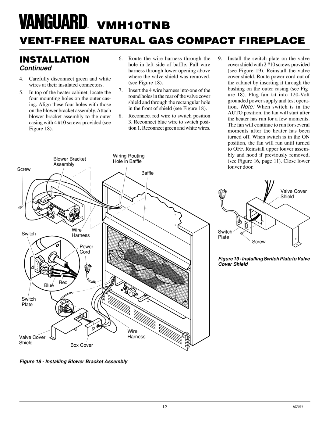 Vanguard Heating VMH10TNB installation manual Install the switch plate on the valve 