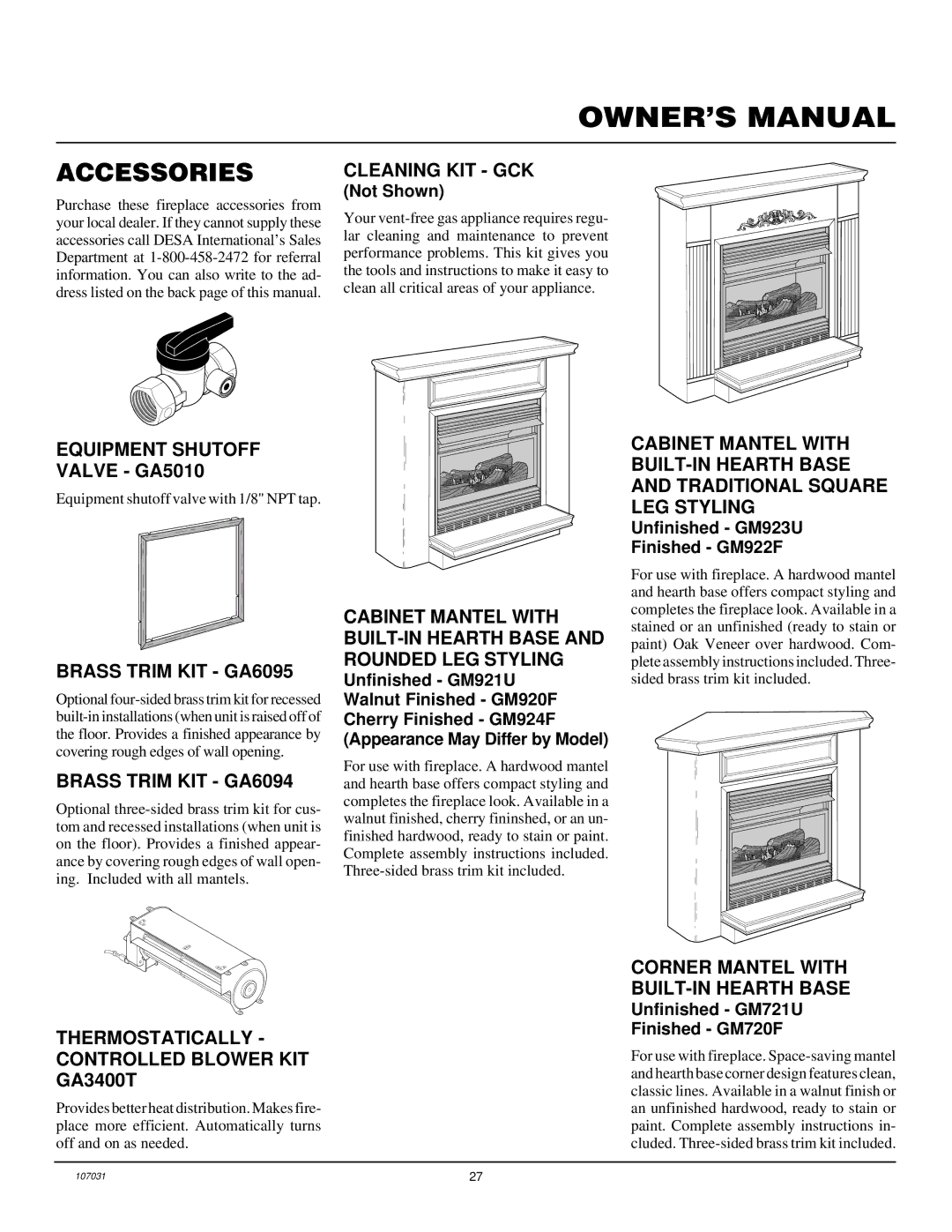 Vanguard Heating VMH10TNB installation manual Accessories 