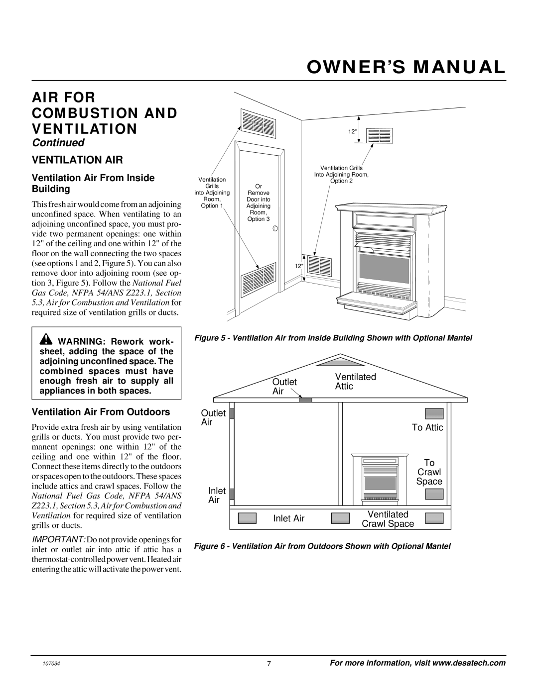 Vanguard Heating VMH26PRA Ventilation AIR, Ventilation Air From Inside Building, Ventilation Air From Outdoors 