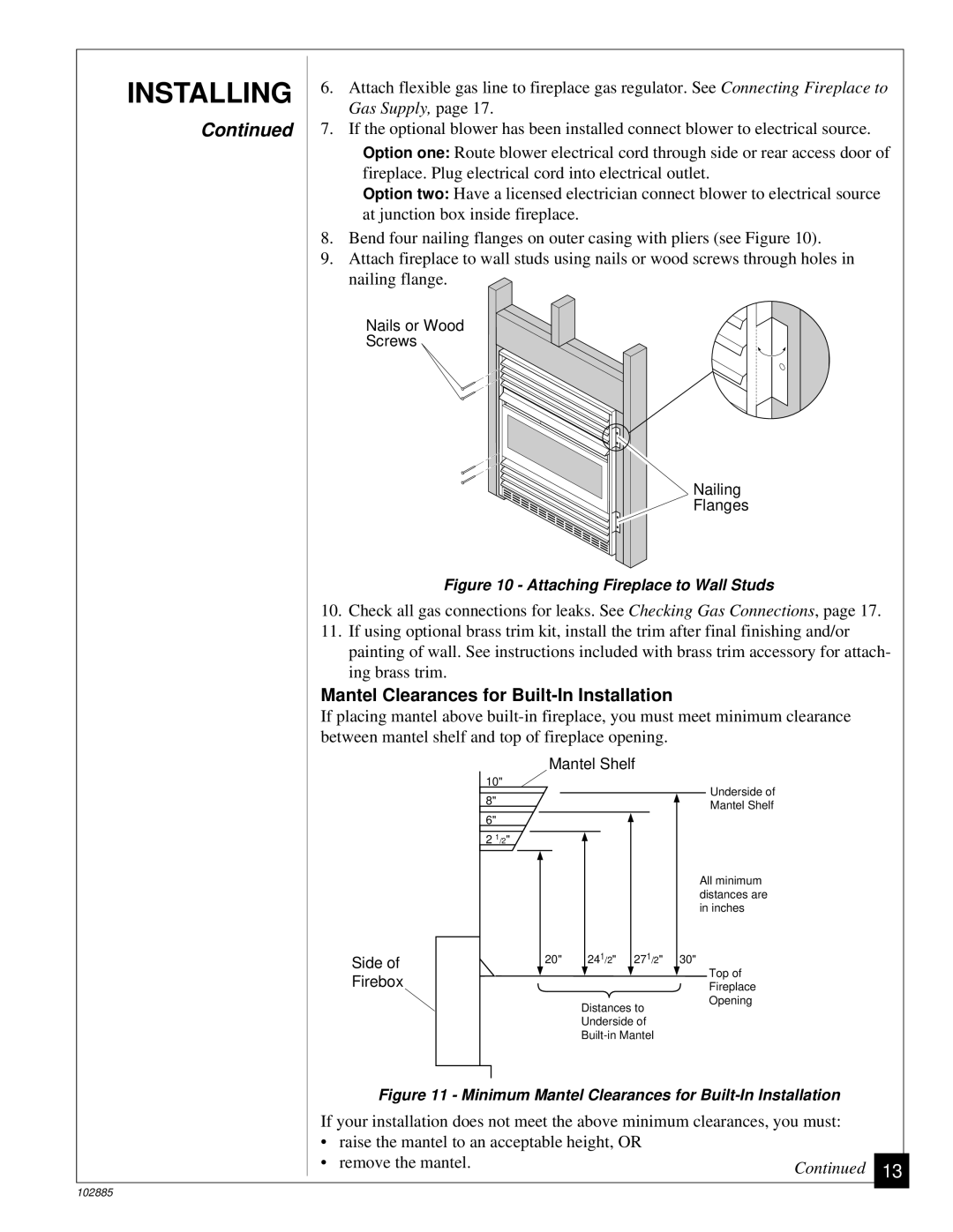 Vanguard Heating VMH26TN installation manual Mantel Clearances for Built-In Installation, Side Firebox Mantel Shelf 