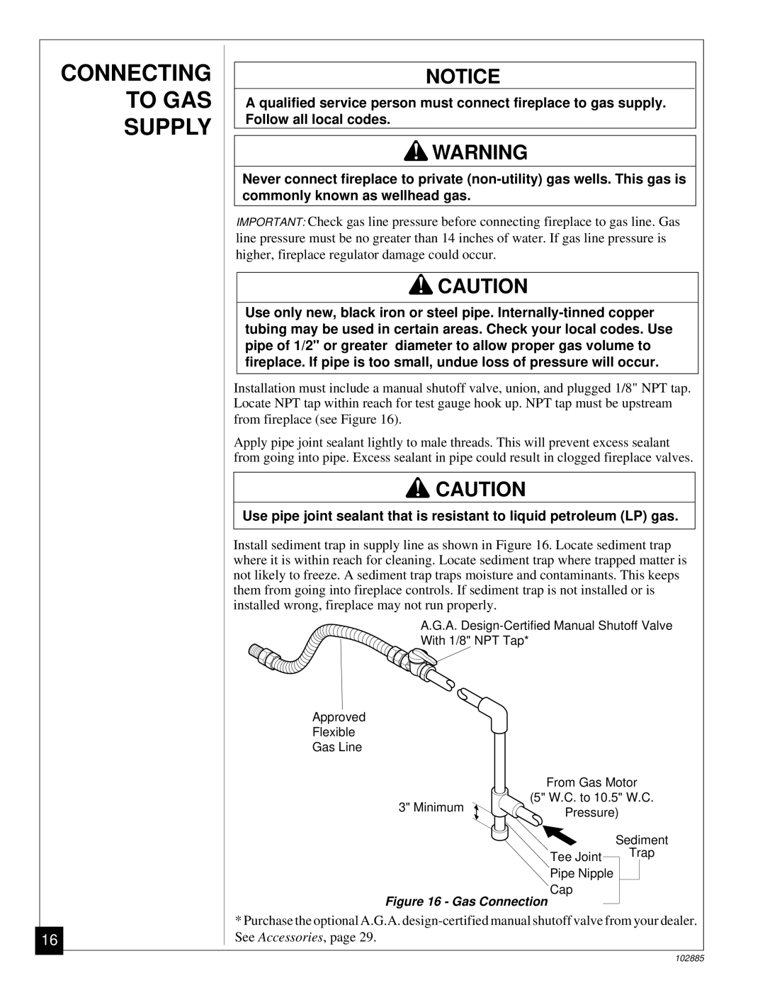 Vanguard Heating VMH26TN installation manual Connecting to GAS Supply, Gas Connection 