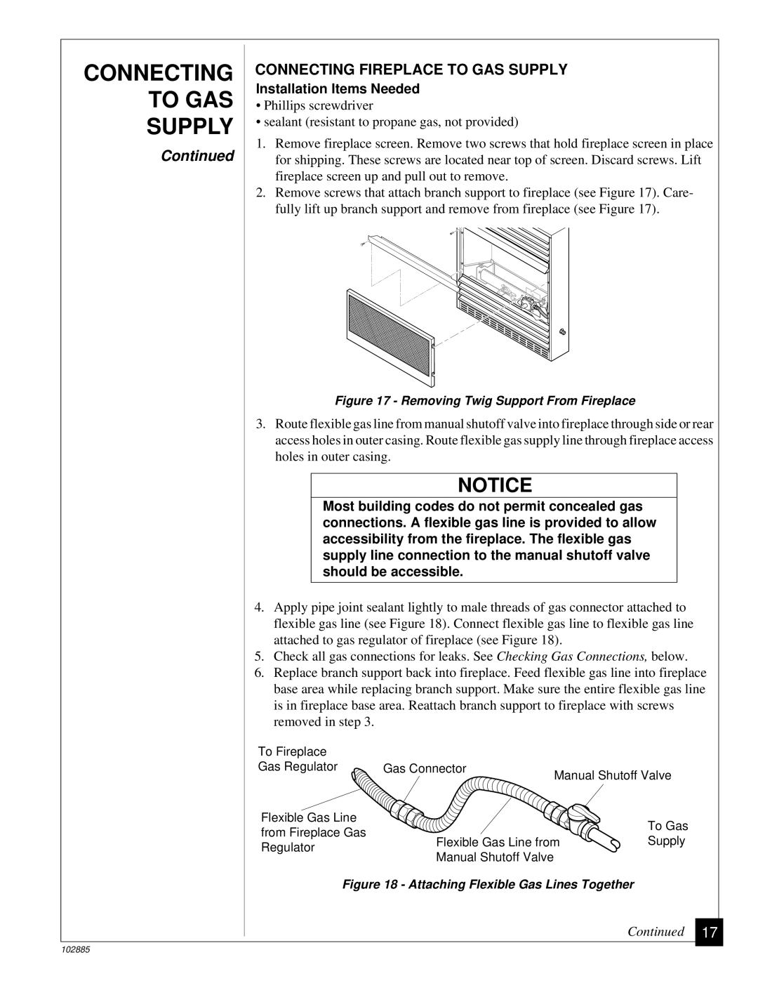 Vanguard Heating VMH26TN installation manual Connecting Fireplace to GAS Supply, Installation Items Needed 