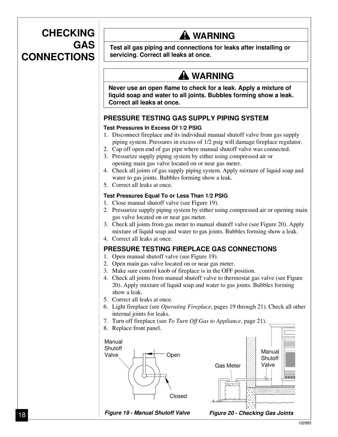 Vanguard Heating VMH26TN installation manual Checking GAS Connections, Pressure Testing GAS Supply Piping System 