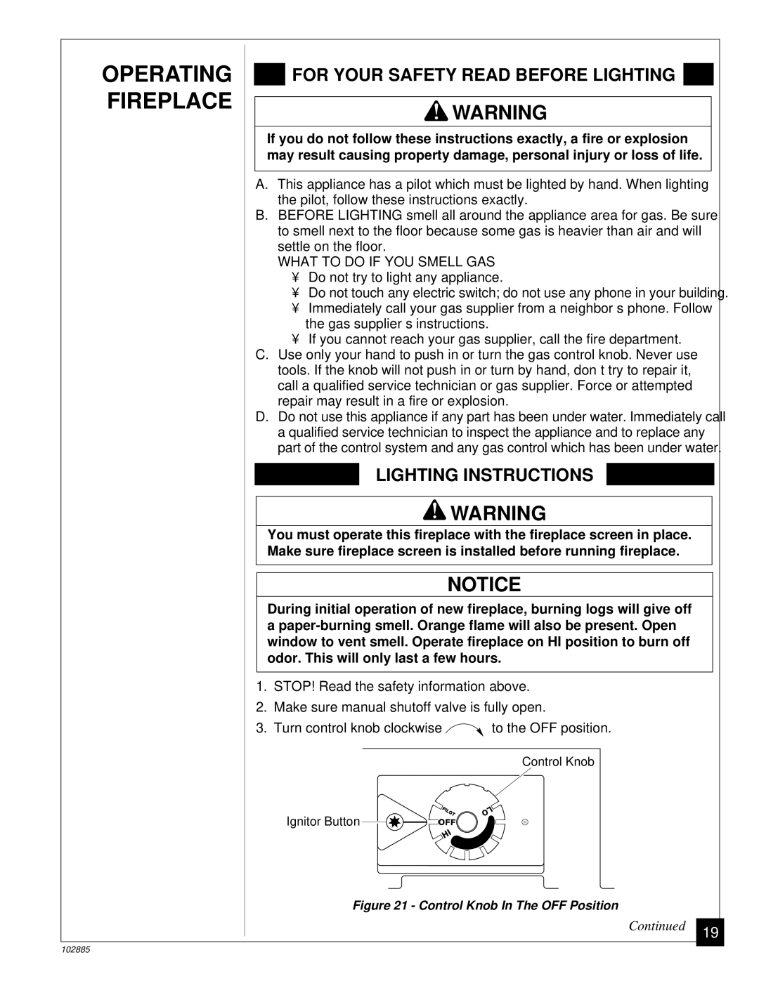 Vanguard Heating VMH26TN installation manual Operating Fireplace 