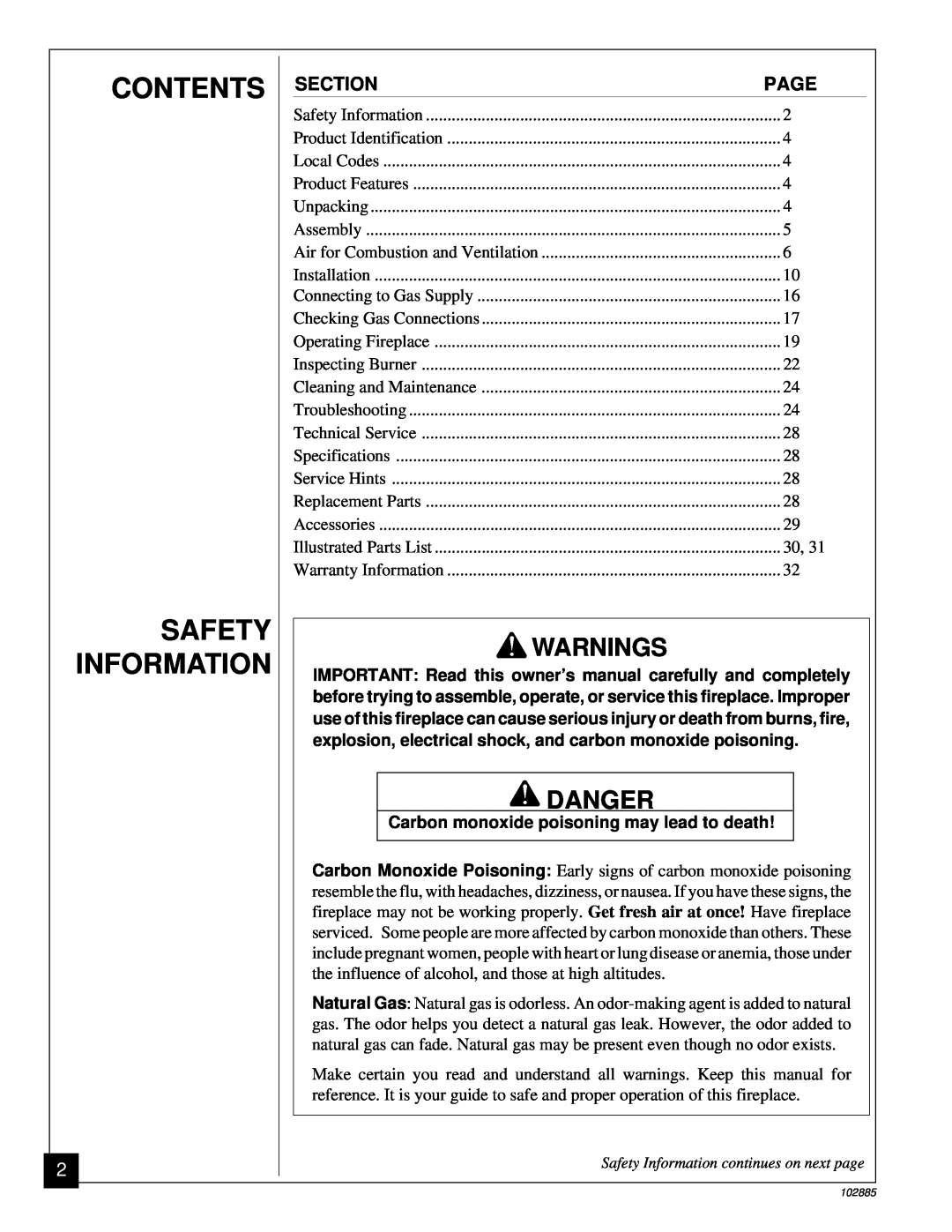 Vanguard Heating VMH26TN installation manual Contents Safety Information, Section, Page 