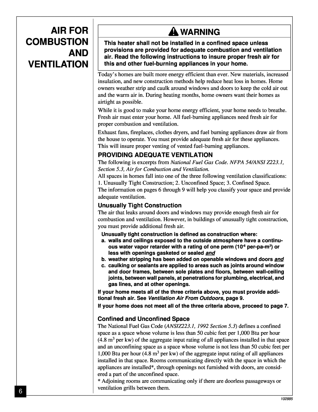 Vanguard Heating VMH26TN installation manual Air For Combustion And Ventilation, Providing Adequate Ventilation 