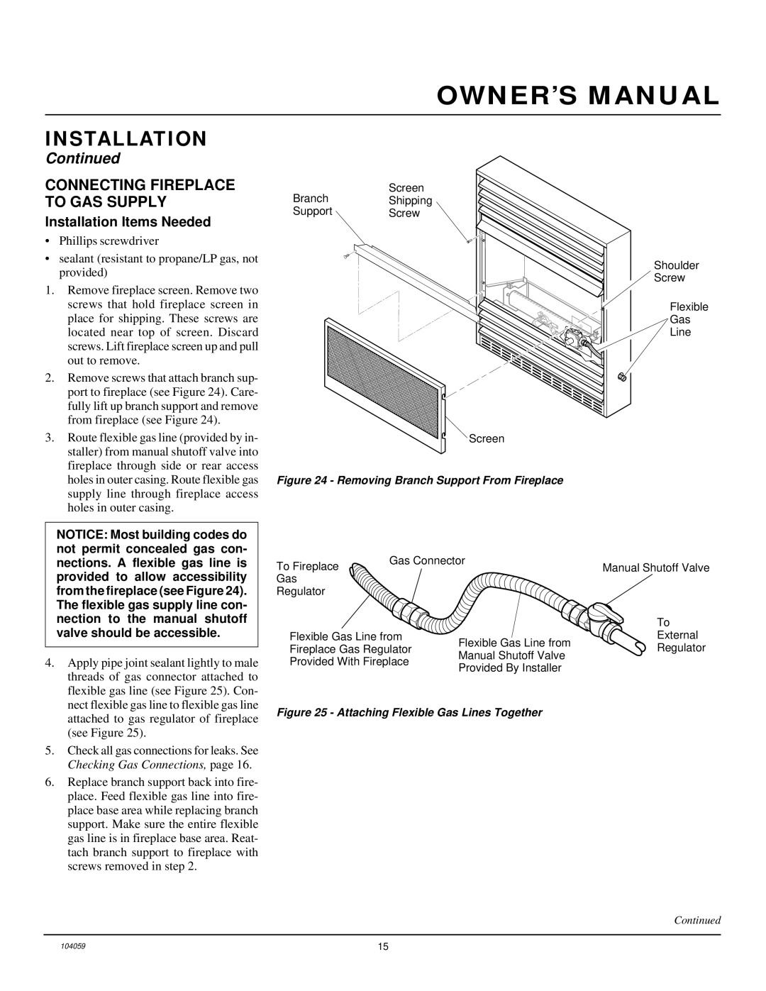 Vanguard Heating VMH26TPA installation manual Connecting Fireplace to GAS Supply, Installation Items Needed 