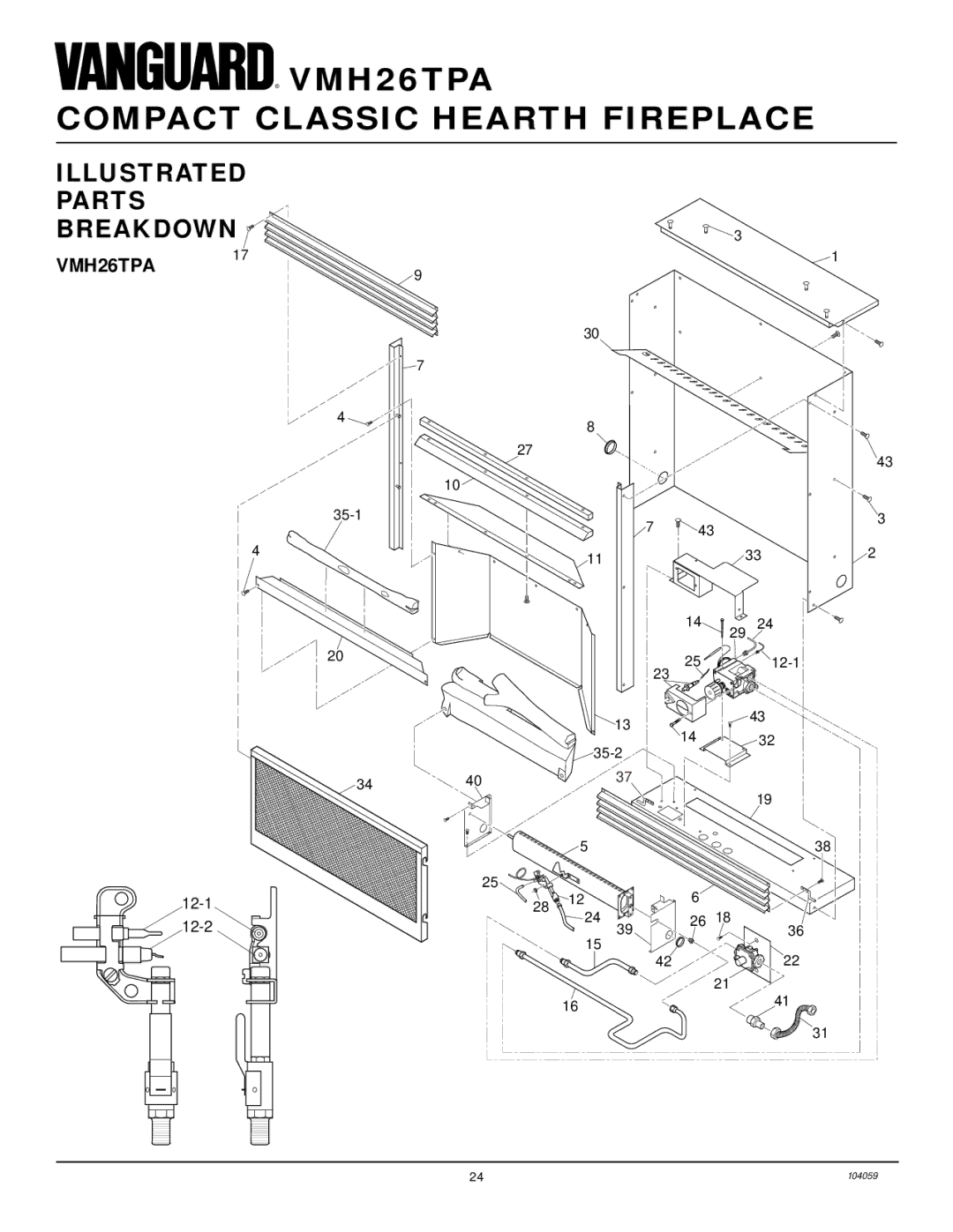 Vanguard Heating VMH26TPA installation manual Illustrated Parts Breakdown 