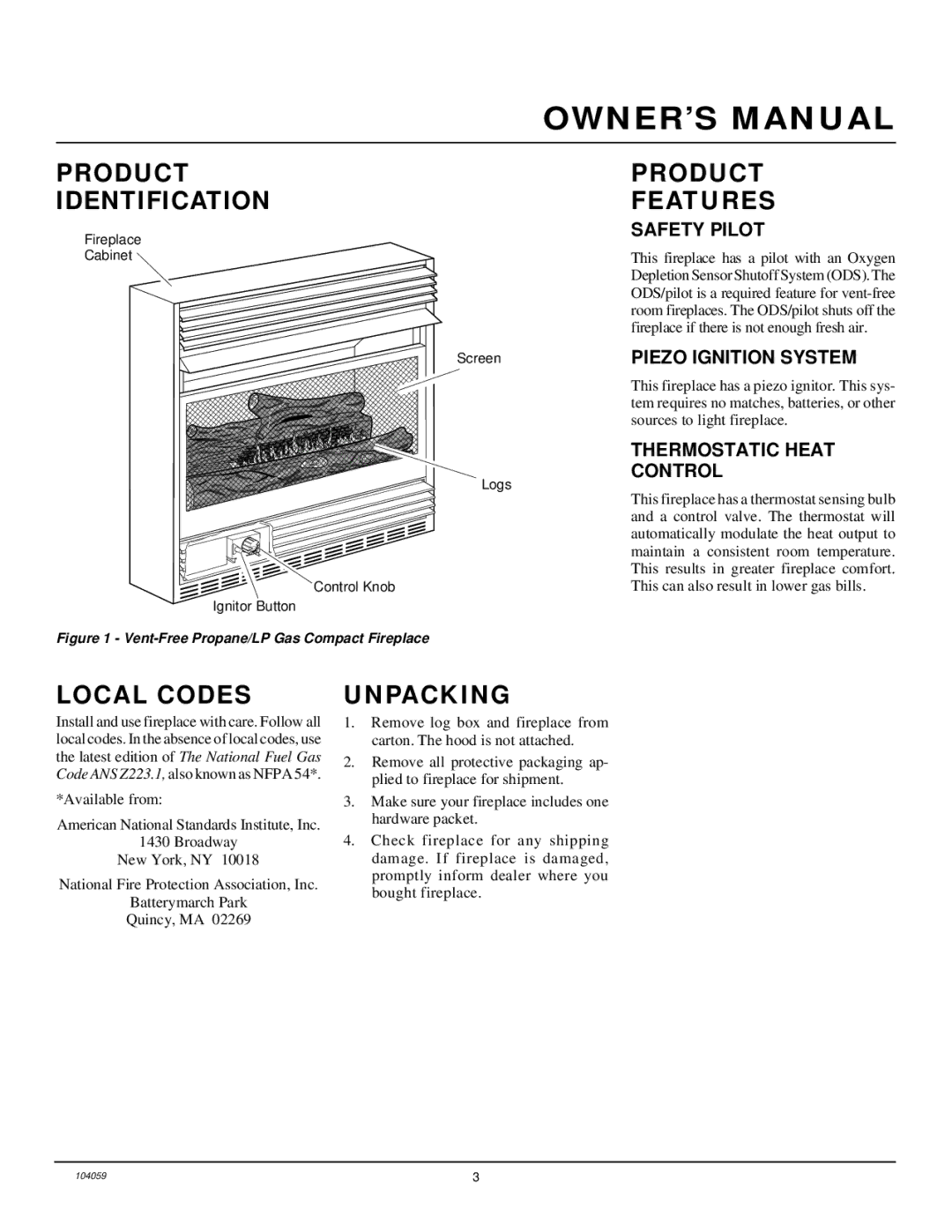 Vanguard Heating VMH26TPA installation manual Product Identification, Product Features, Local Codes, Unpacking 