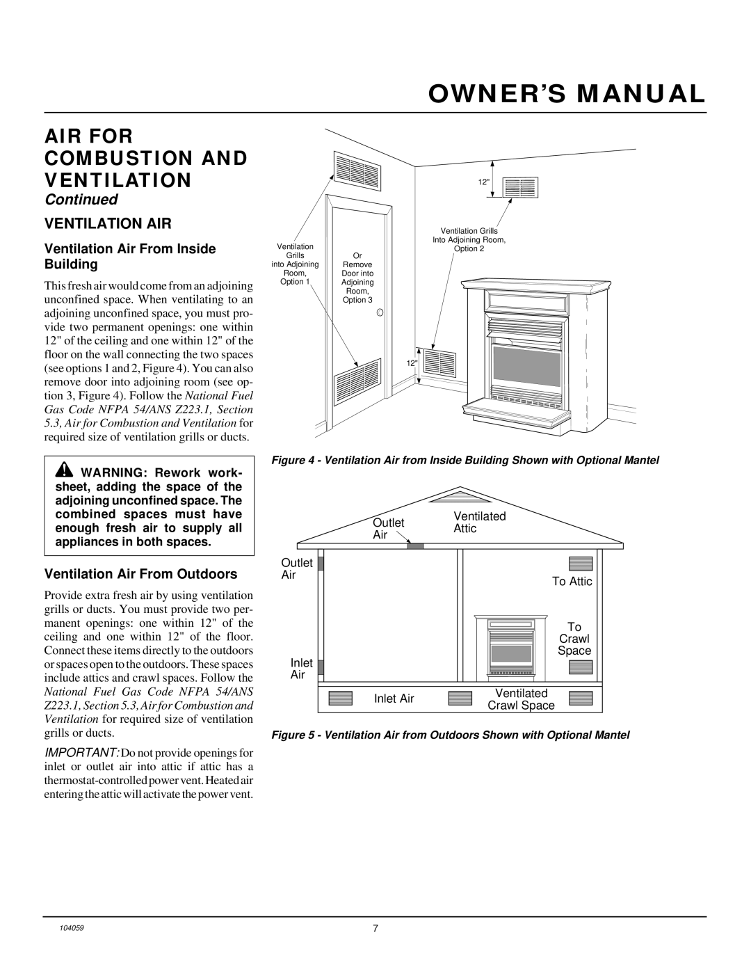 Vanguard Heating VMH26TPA Ventilation AIR, Ventilation Air From Inside Building, Ventilation Air From Outdoors 