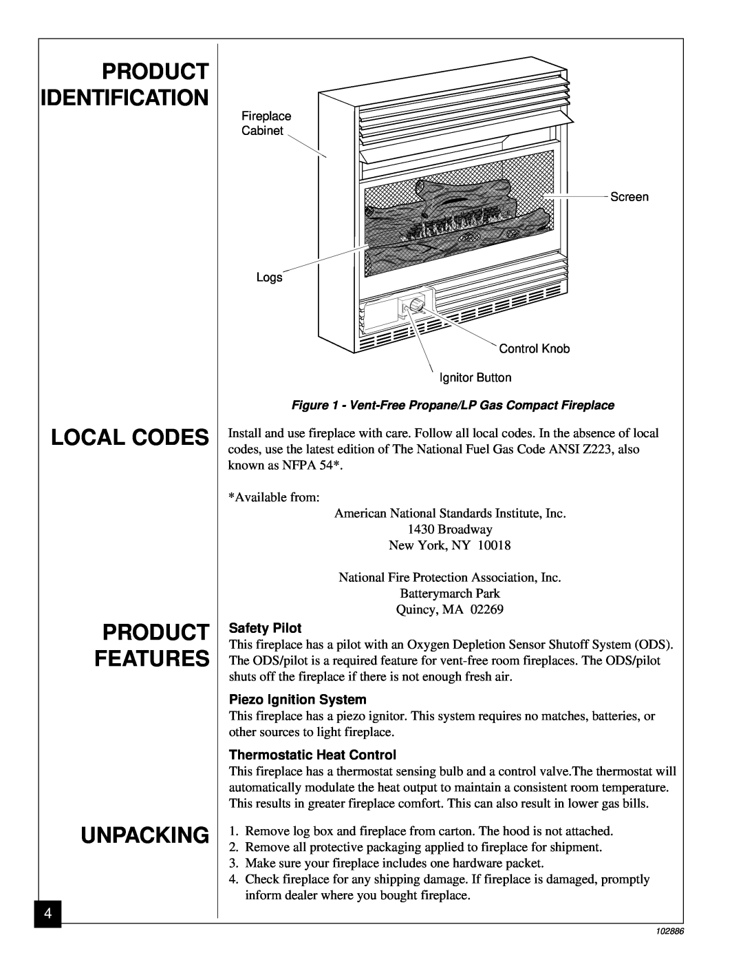 Vanguard Heating VMH26TPB installation manual Local Codes Product Features Unpacking, Product Identification 