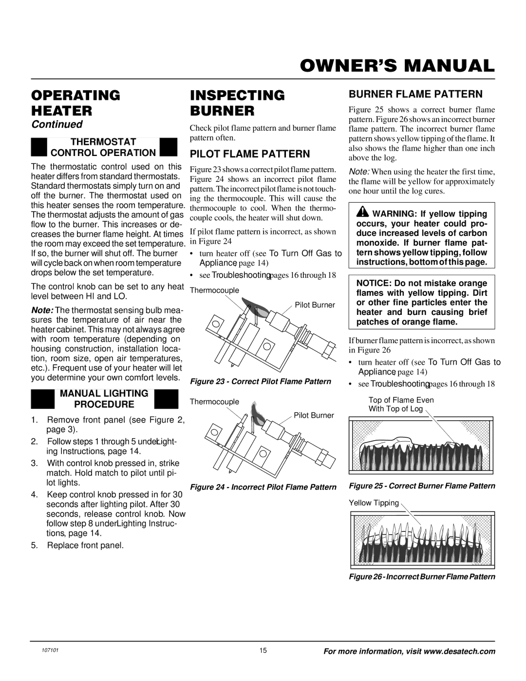 Vanguard Heating VMH3000TNSA installation manual Inspecting Burner, Pilot Flame Pattern, Burner Flame Pattern 