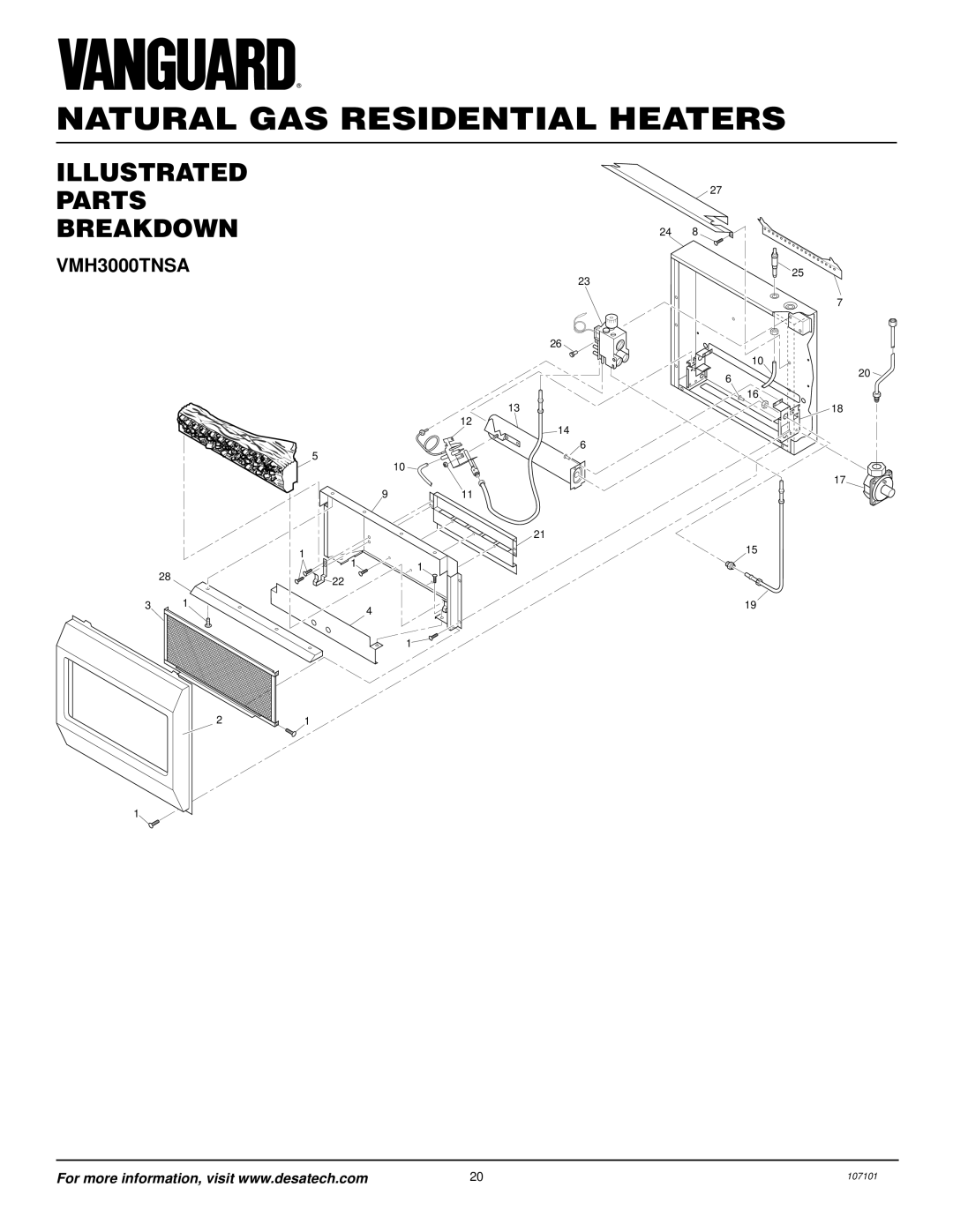 Vanguard Heating VMH3000TNSA installation manual Illustrated Parts Breakdown 