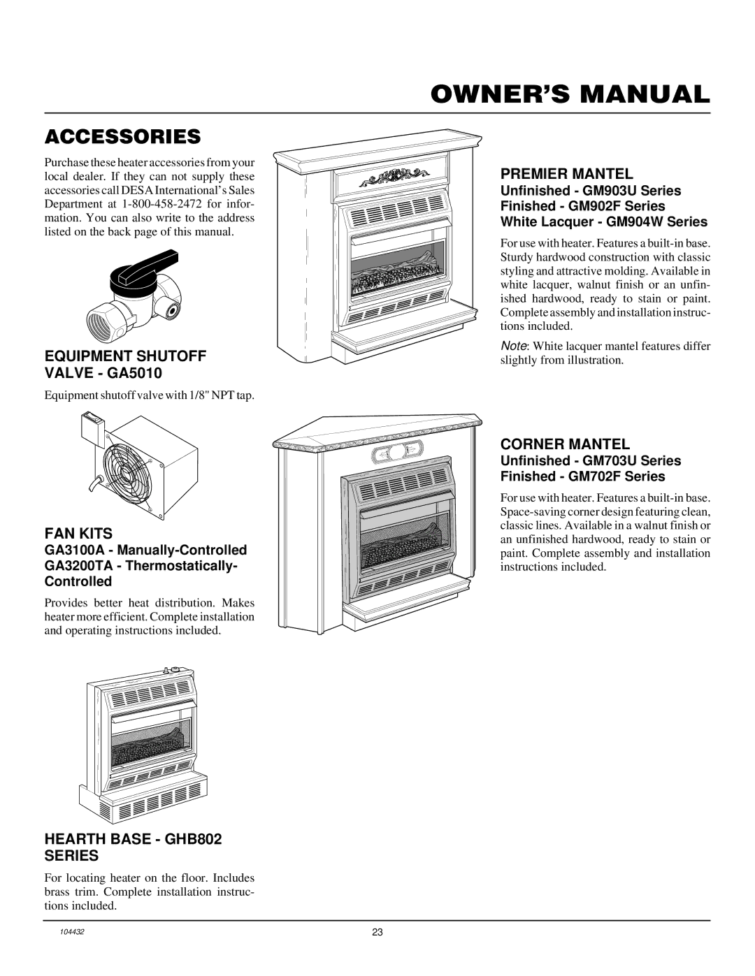 Vanguard Heating VMH3000TP installation manual Accessories 