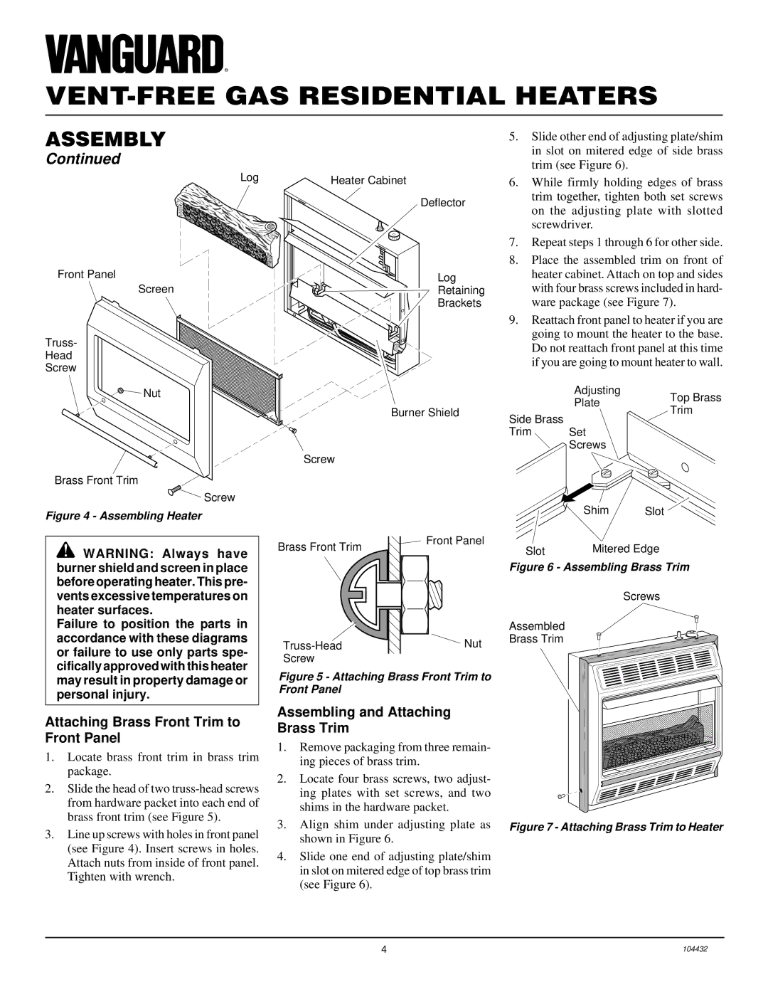Vanguard Heating VMH3000TP Attaching Brass Front Trim to Front Panel, Assembling and Attaching Brass Trim 