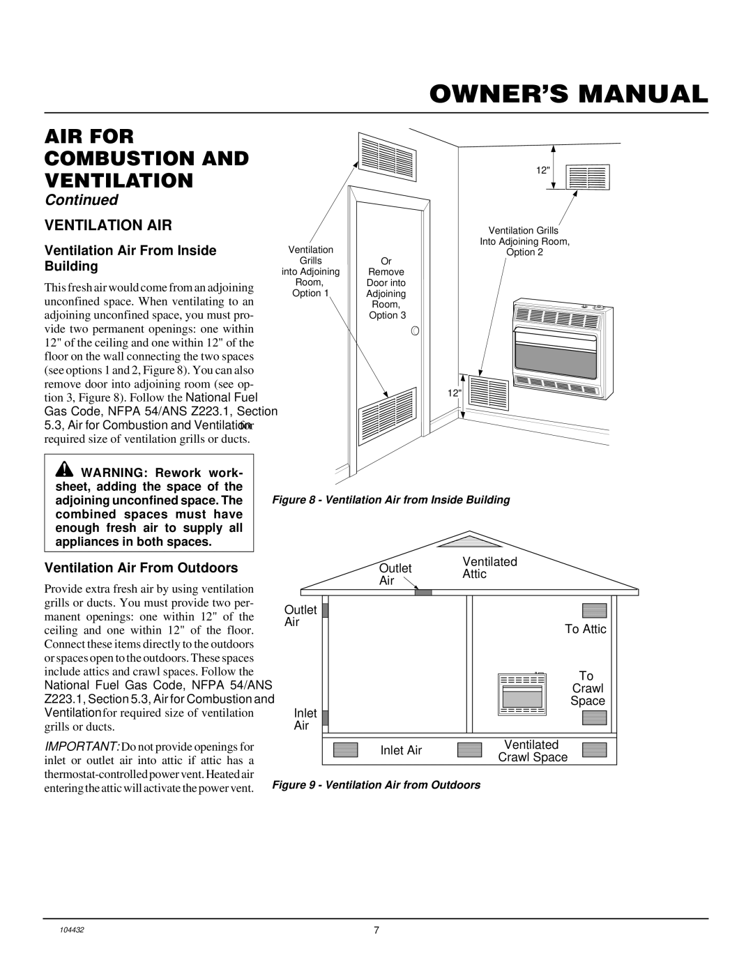 Vanguard Heating VMH3000TP AIR for Combustion and Ventilation, Ventilation AIR, Ventilation Air From Inside Building 