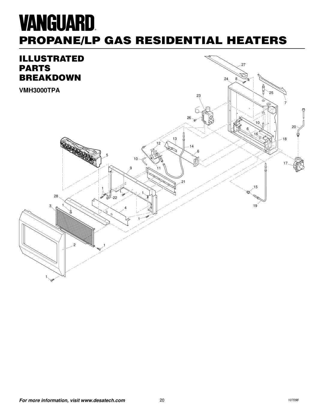 Vanguard Heating VMH3000TPA installation manual Illustrated Parts Breakdown 