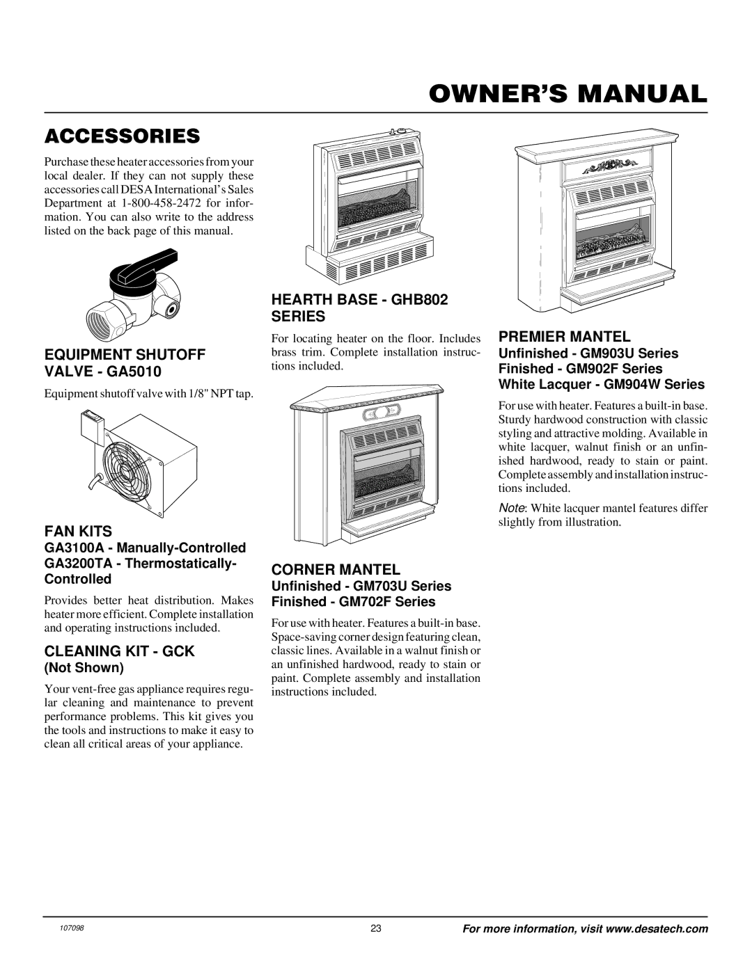 Vanguard Heating VMH3000TPA installation manual Accessories 