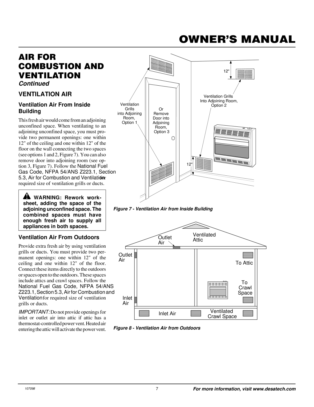 Vanguard Heating VMH3000TPA AIR for Combustion and Ventilation, Ventilation AIR, Ventilation Air From Inside Building 