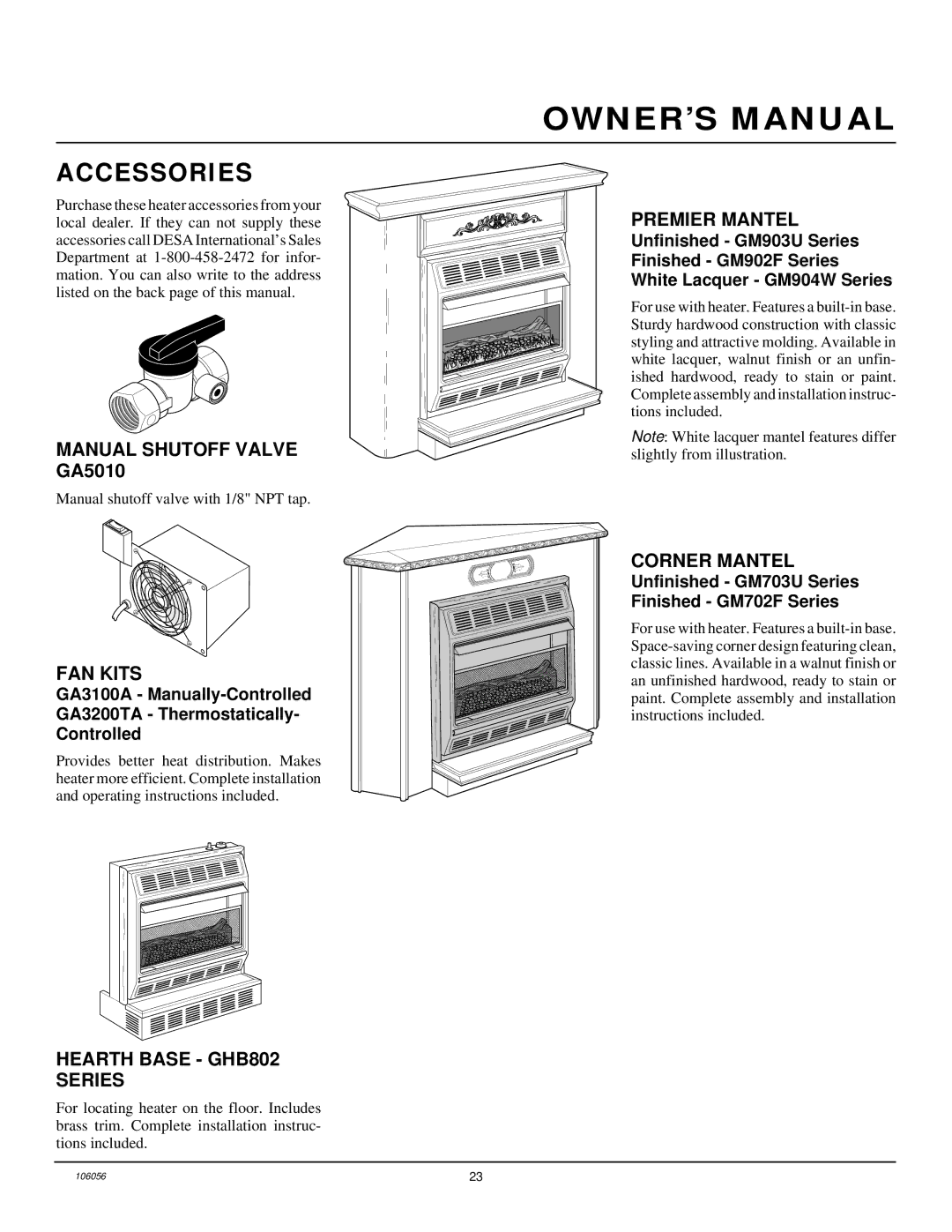 Vanguard Heating VMH3000TPS installation manual Accessories 