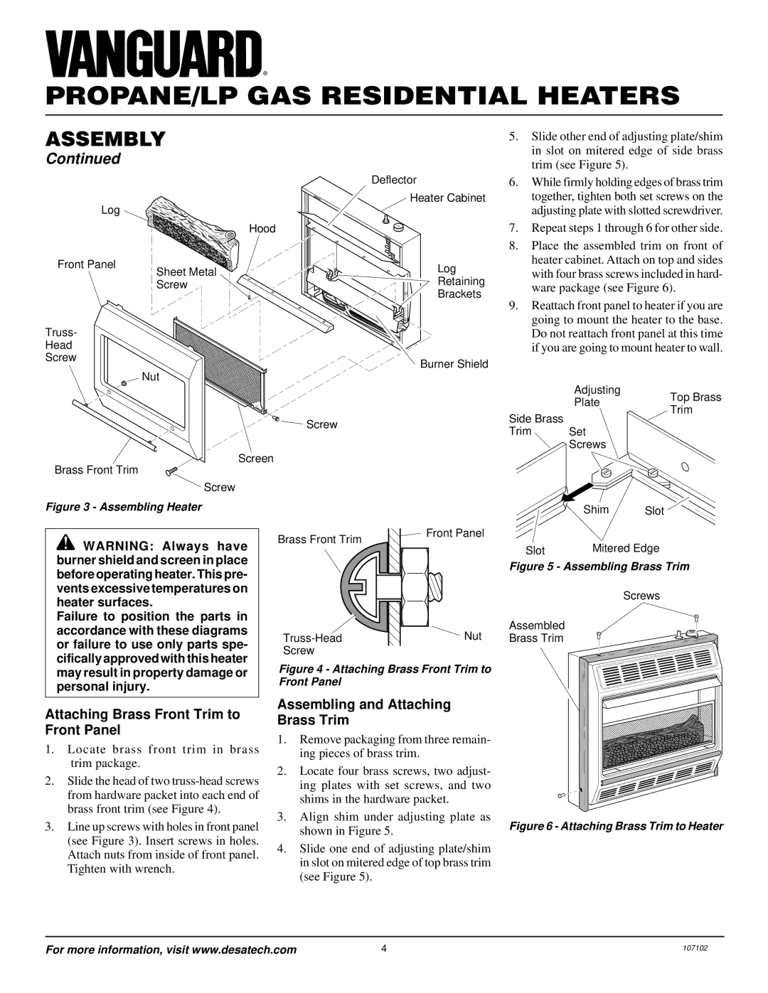 Vanguard Heating VMH3000TPSA Attaching Brass Front Trim to Front Panel, Assembling and Attaching Brass Trim 