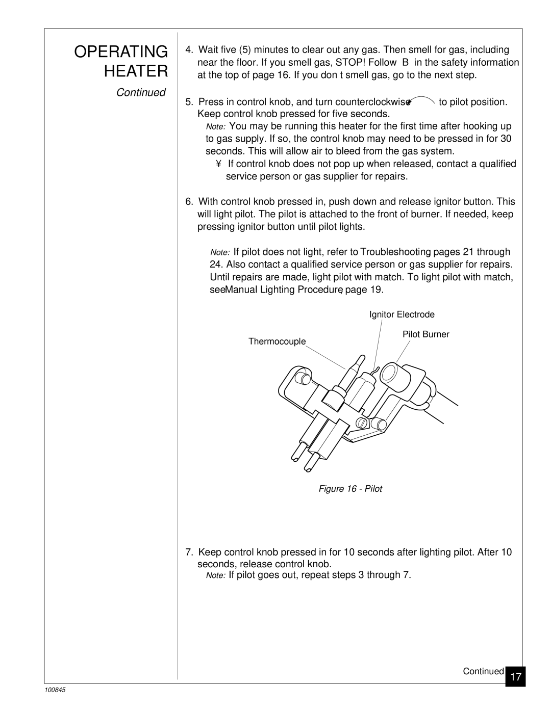 Vanguard Heating VN6B, VN12A installation manual Pilot 