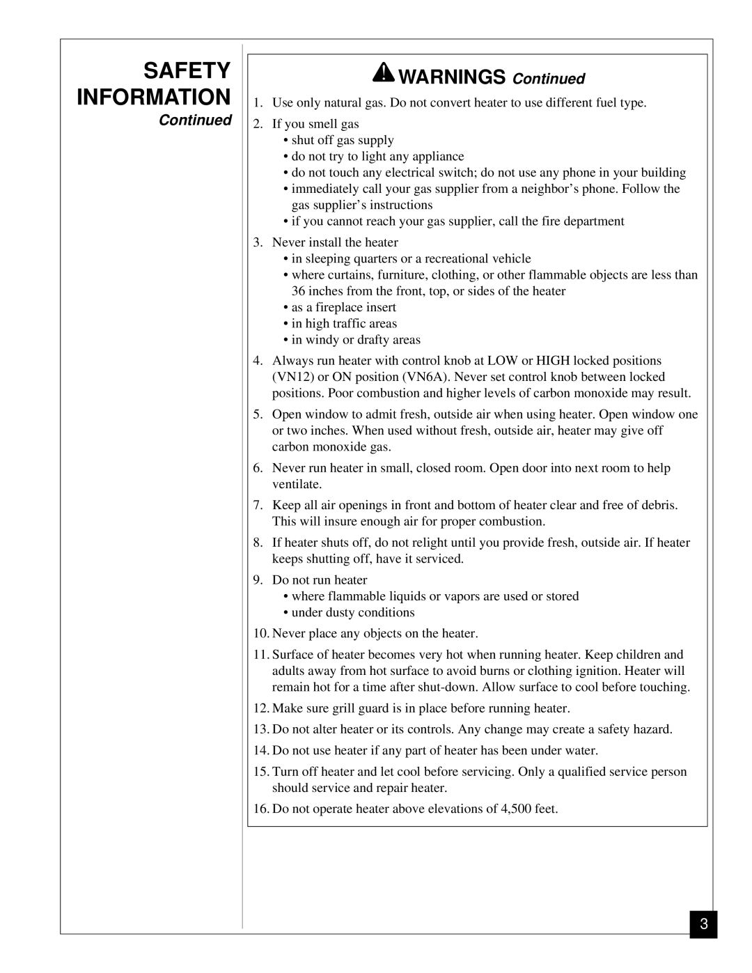 Vanguard Heating VN12, VN6A installation manual Safety Information 